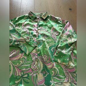 House of Harlow 1960 Green, Pink & Cream Swirl Button-Up Shirt